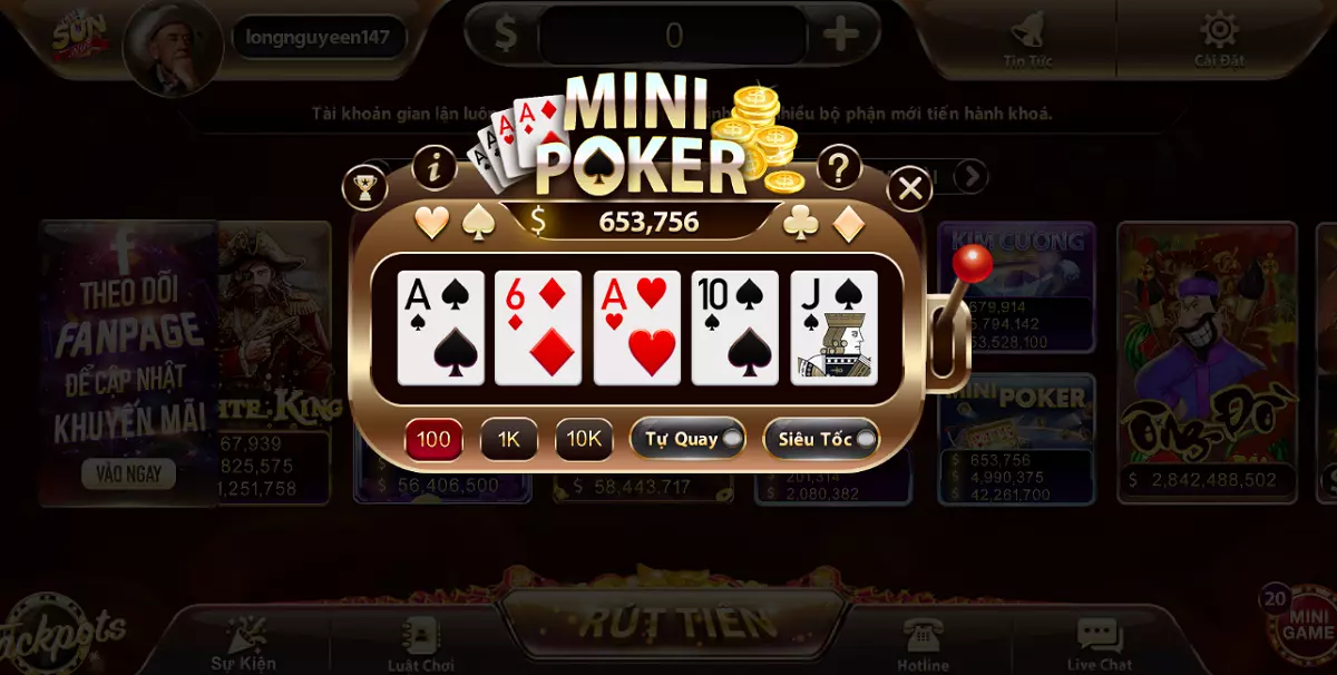 Game giải trí hấp dẫn Mini Poker với sun 20